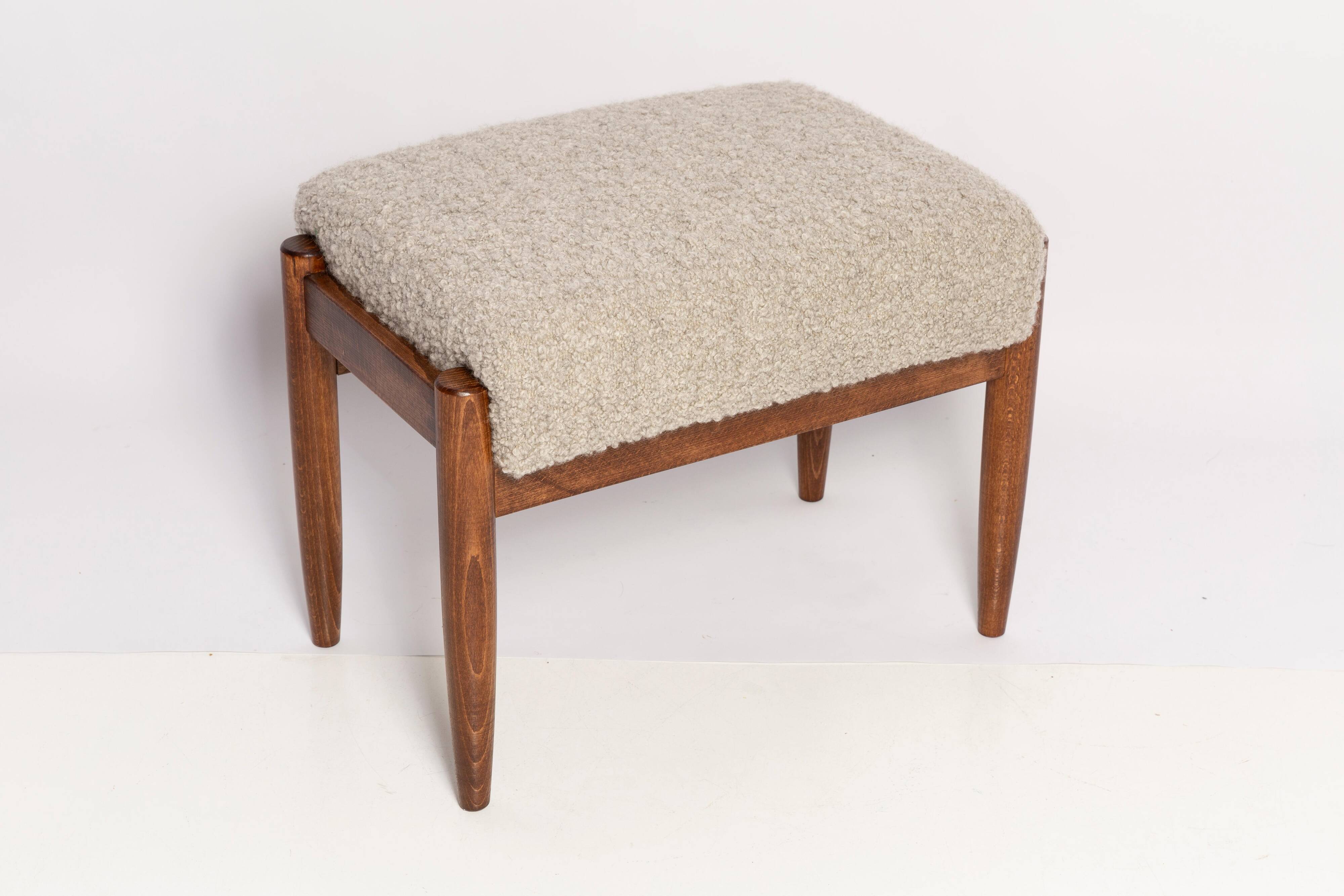 Unique grey alpaca wool stool, Edmund Homa, Poland, 1960s