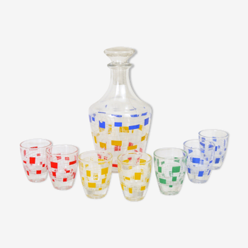 Carafe and 7 glasses with liqueur 1970