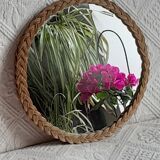 Old vintage braided rattan mirror