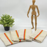 Set of 4 old, vintage, linen tea towels