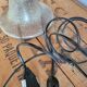 Lampe en grès et rotin