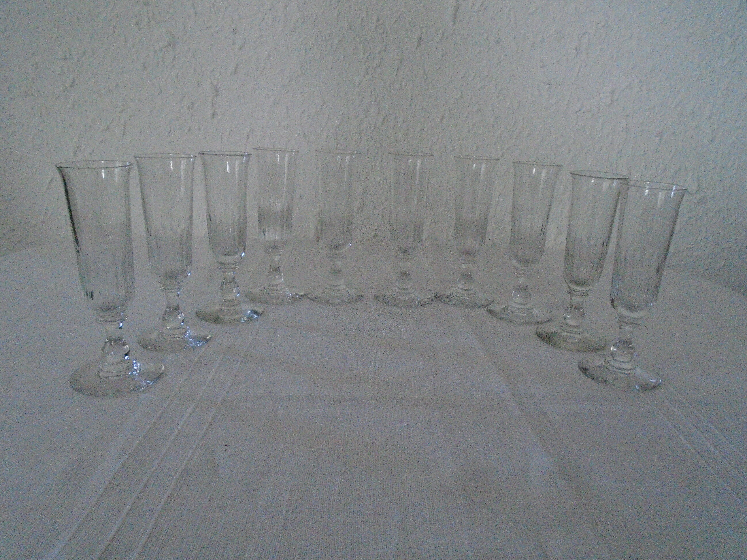 10 Louis Philippe flutes elegant old blown glasses bulled