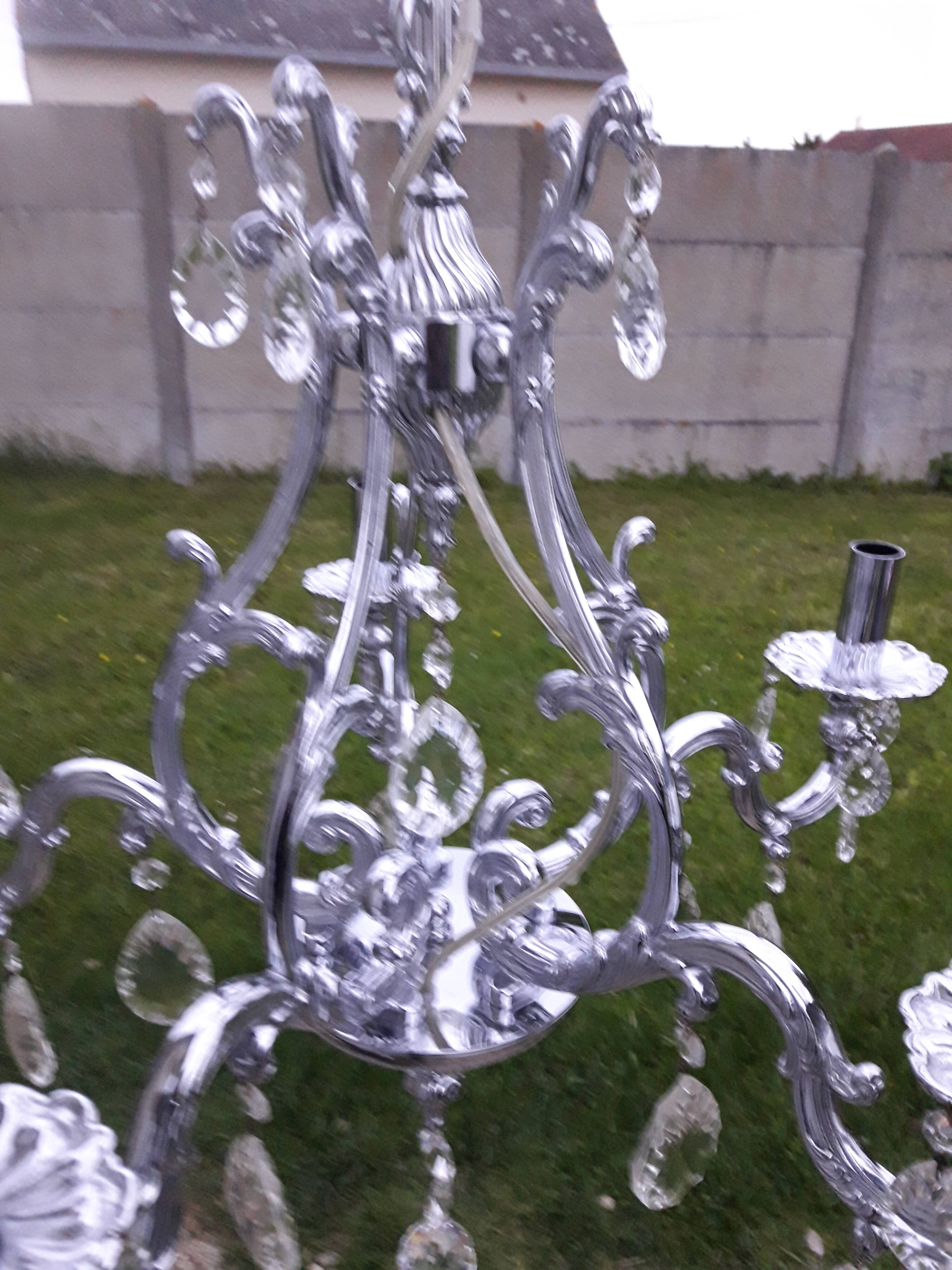 5-light chrome metal chandelier with Italian design stamps