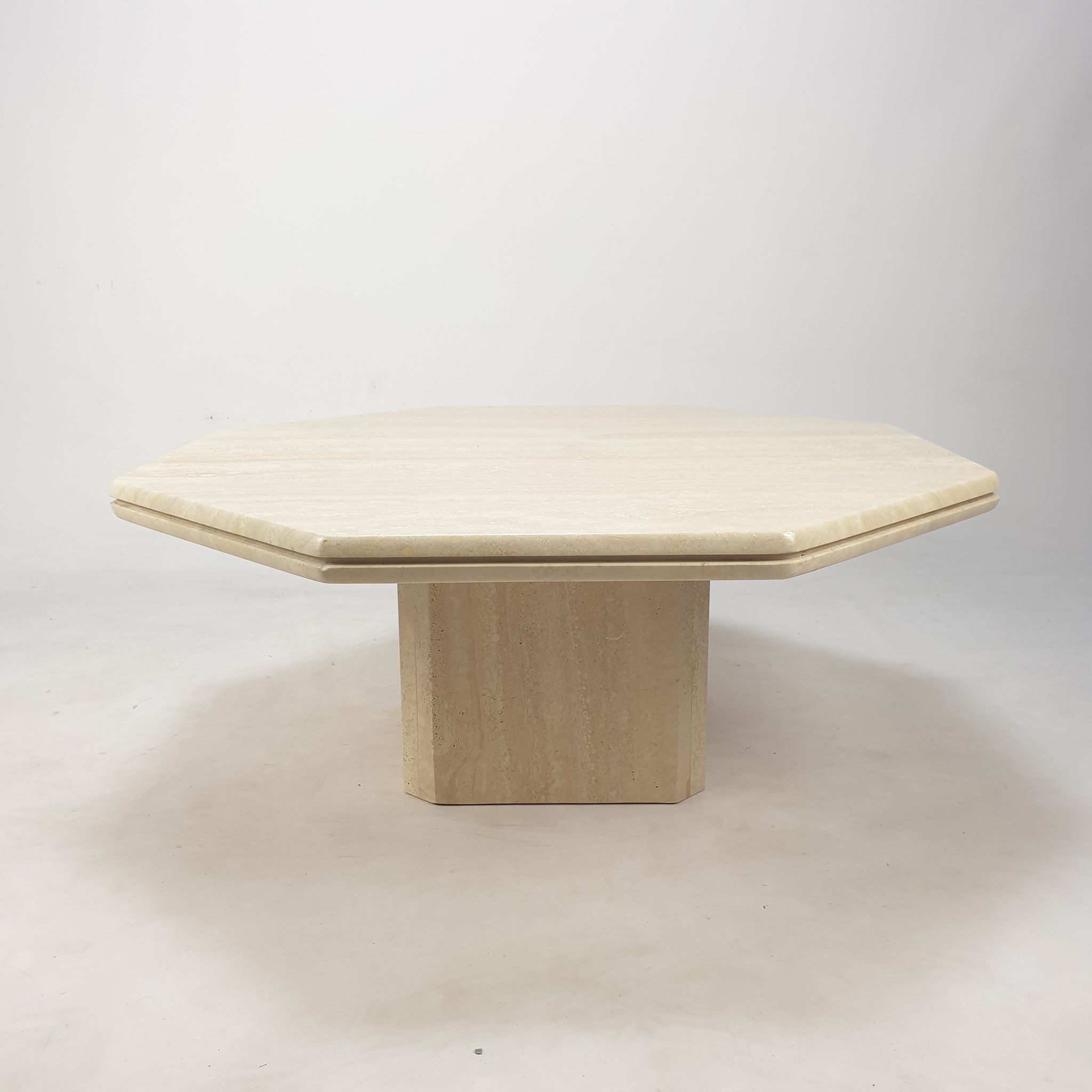 Italian travertine octagon coffee table, 1980