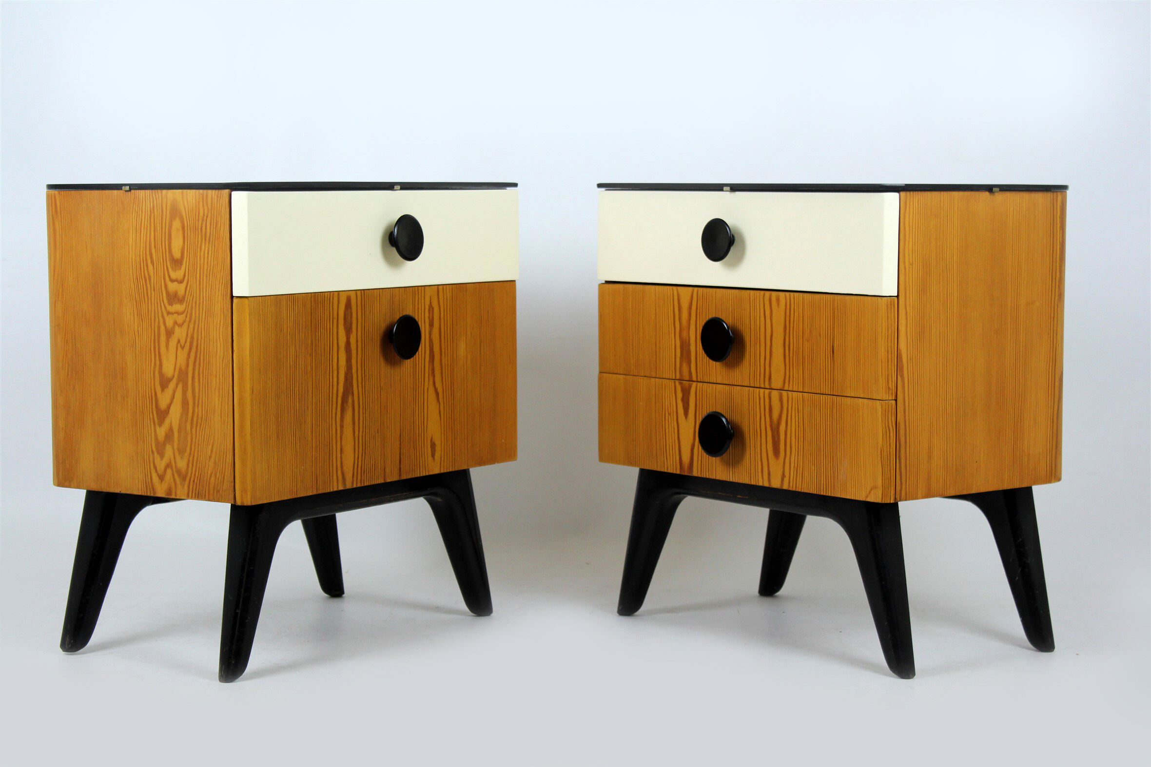 Mid-Century Nightstands with Black Glass Tops from UP Zavody, 1960s, Set of 2