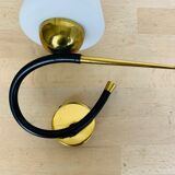 Pair of Arlus 50s opaline black and golden brass wall lamps