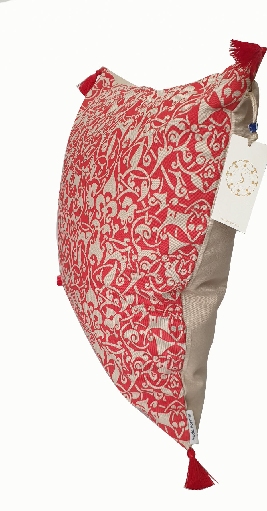 Housse de coussin etnik beige rouge atomique - 50 x 50