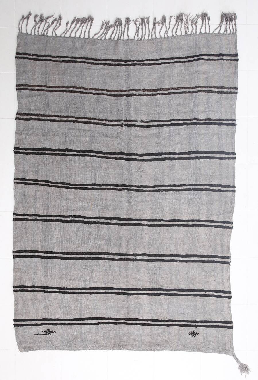 Striped Pattern Gray & Black Vintage Kilim Rug, 188x267Cm