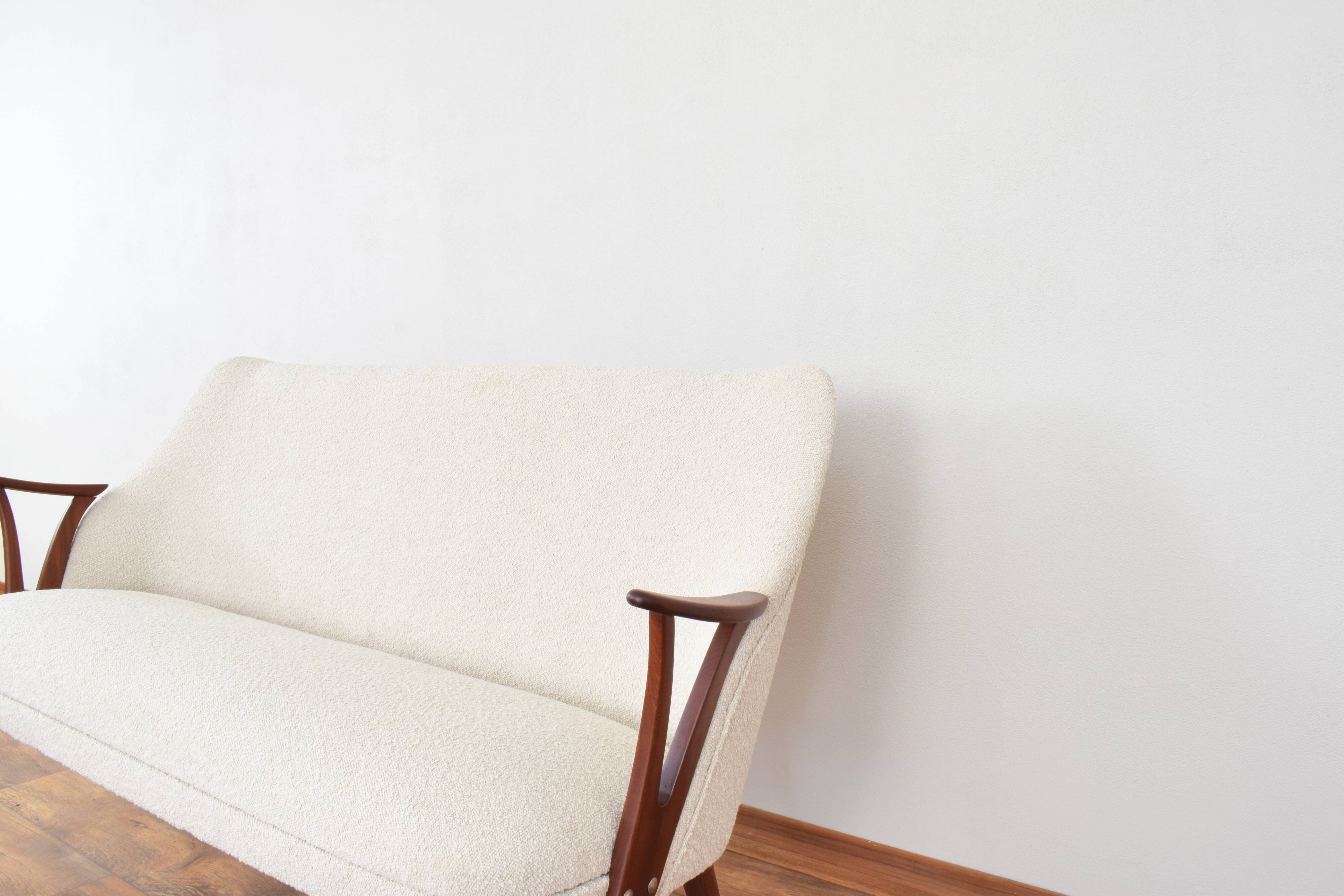 Mid-Century Norwegian Teak & Boucle Sofa, 1960s.