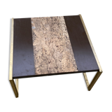 Table basse en liège, bois et acier doré
