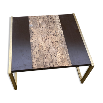 Coffee table in cork, wood and gilded steel in the taste of Romeo Rega