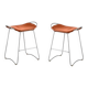 Pair of metal stools without a backrest in tobacco and silver.