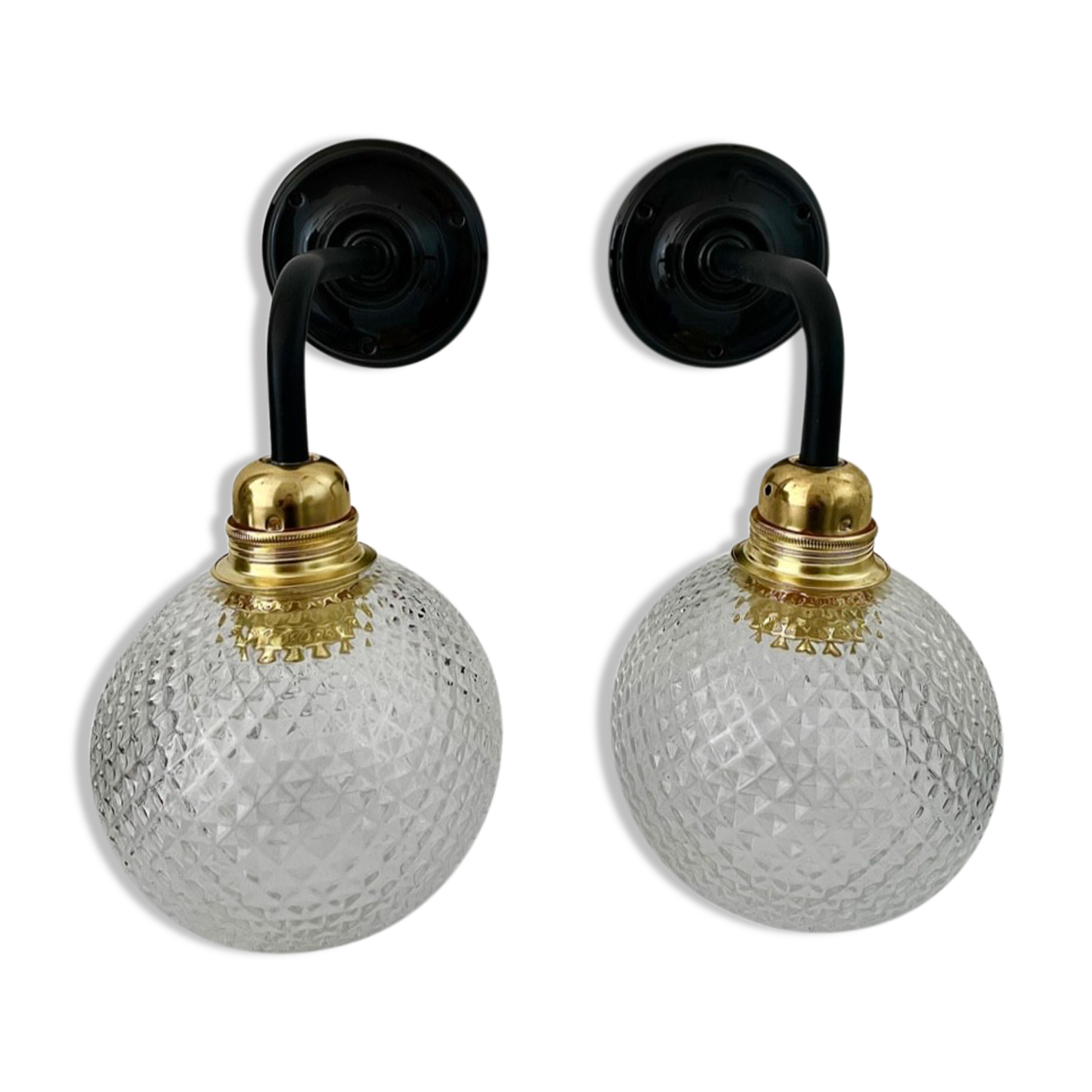 Set of two vintage electrified electrified glass wall lamps