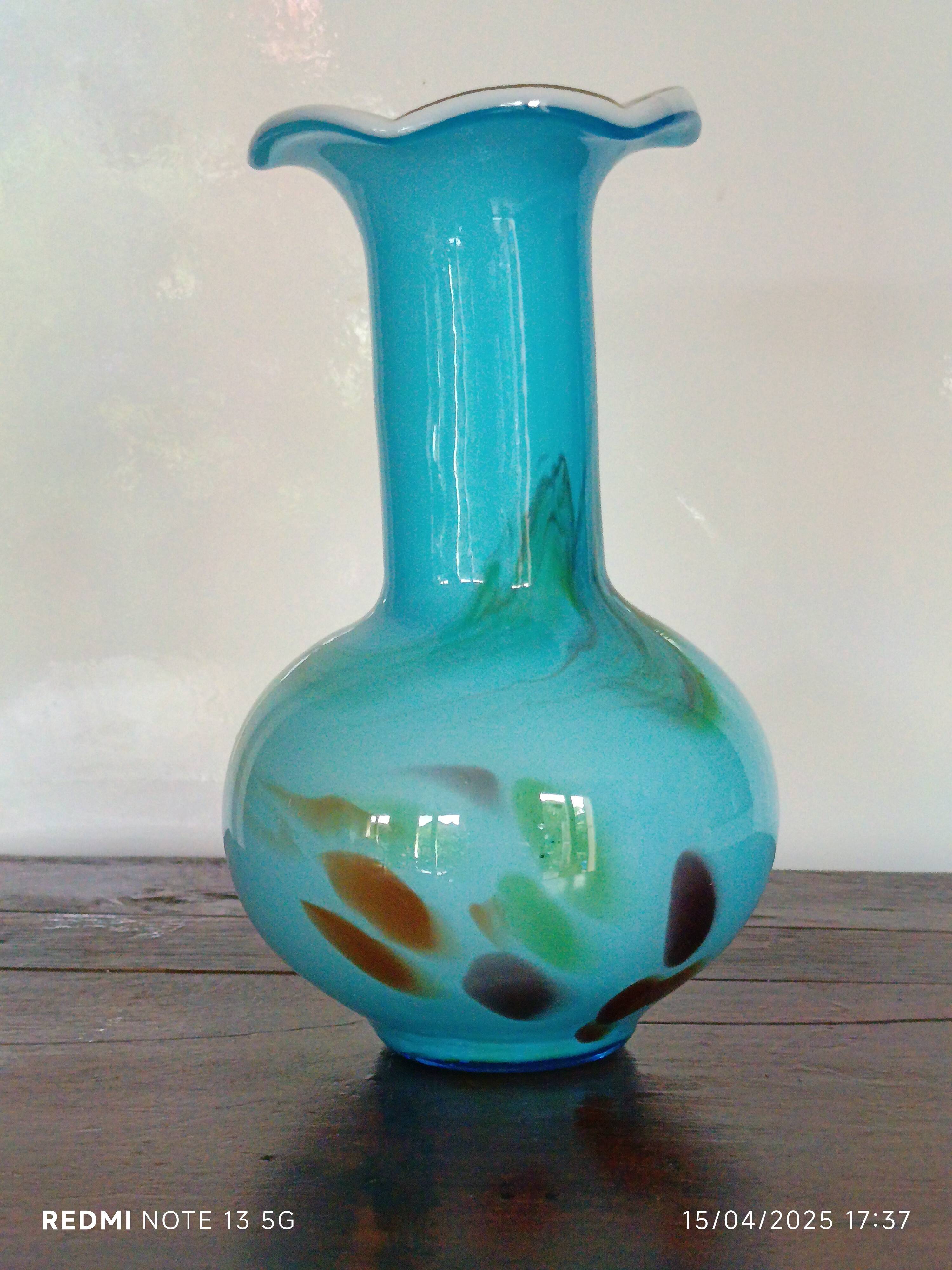 vintage turquoise opaline vase from the 60s