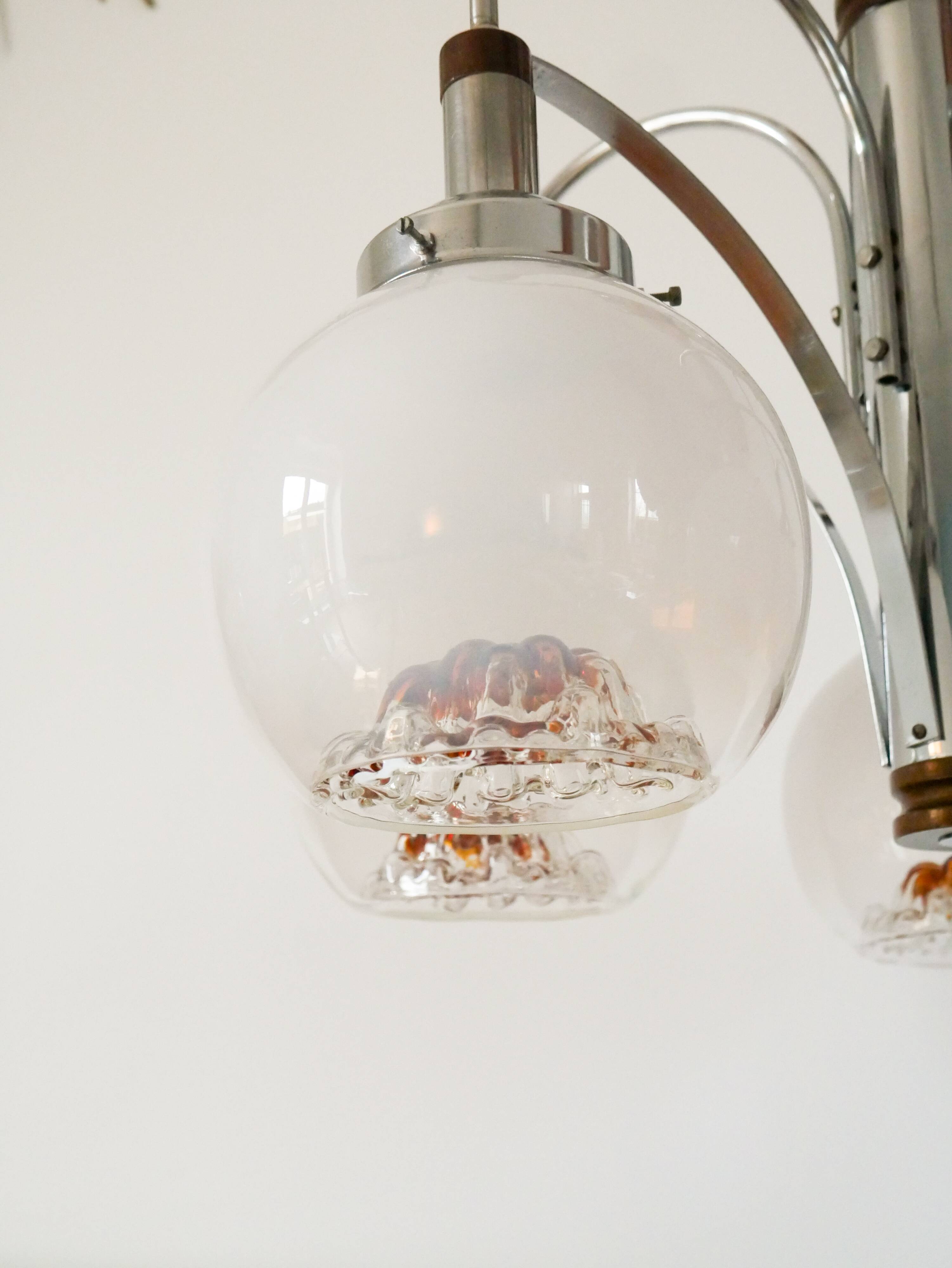 Chandelier Gaetano Sciolari, 5 lights, in Murano glass, Opaline and Amber, 1970.