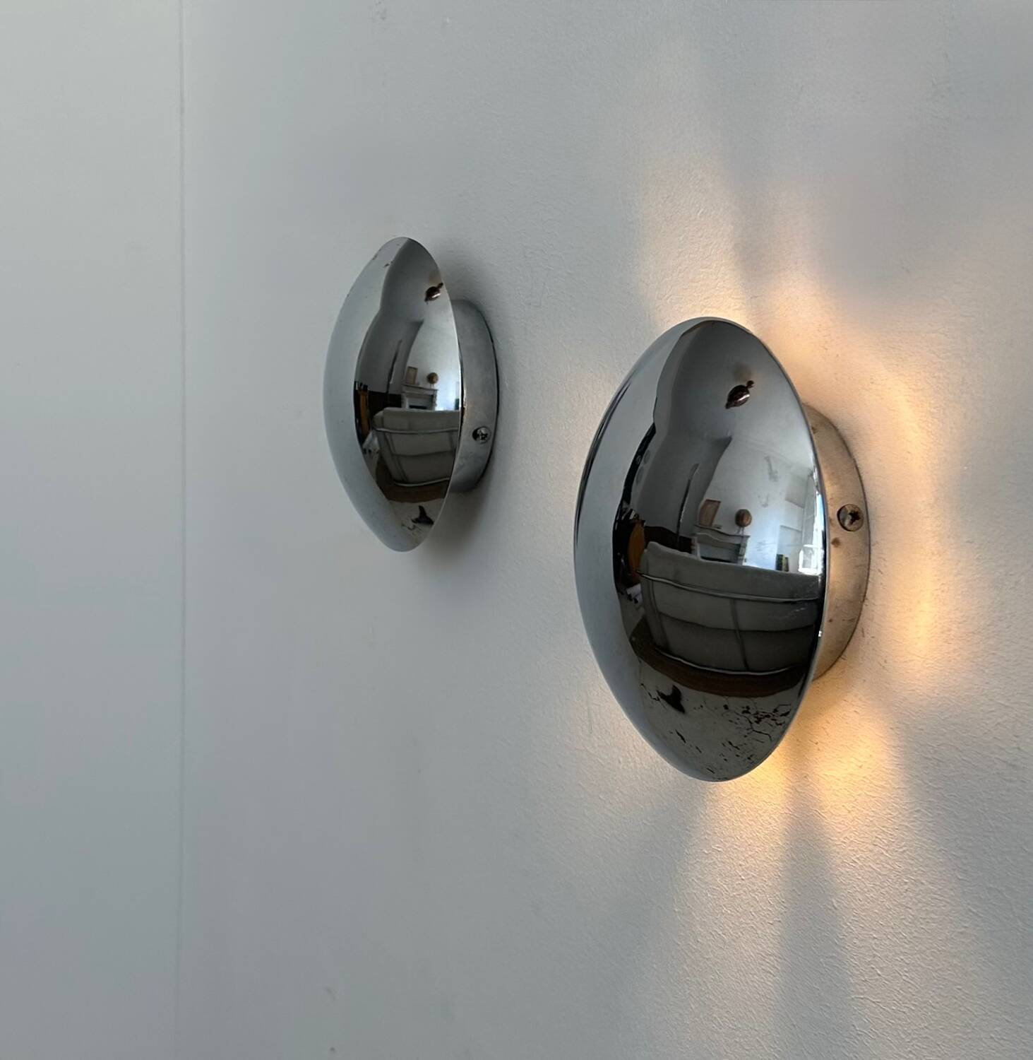 Pair of vintage chrome wall lights, France 1980