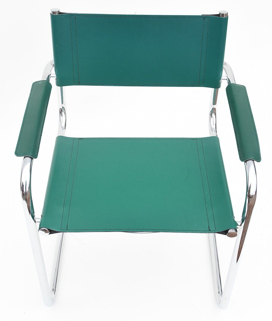 Steel and faux leather design chair