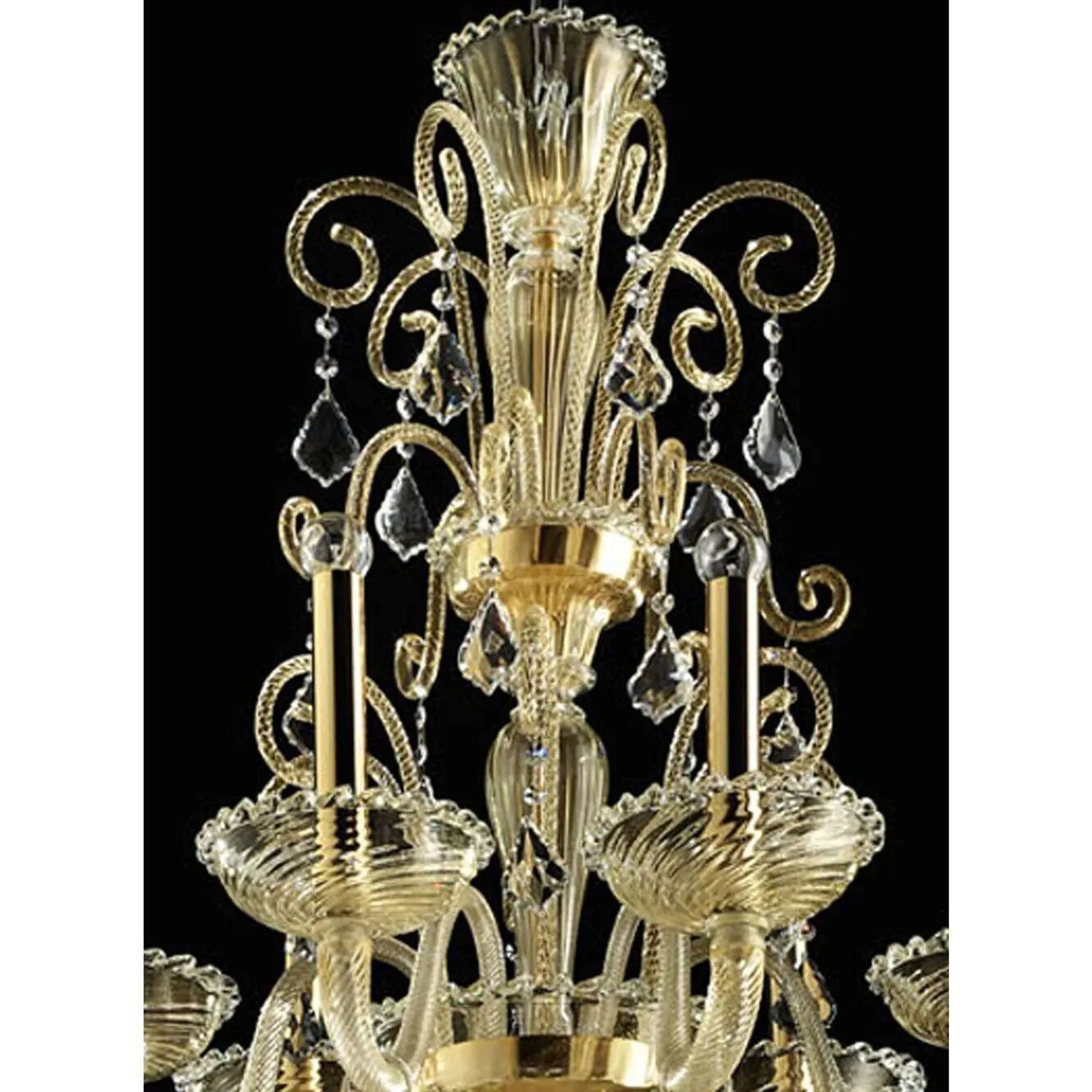 Chandelier vénitien en verre de Murano "Curls" en or impérial