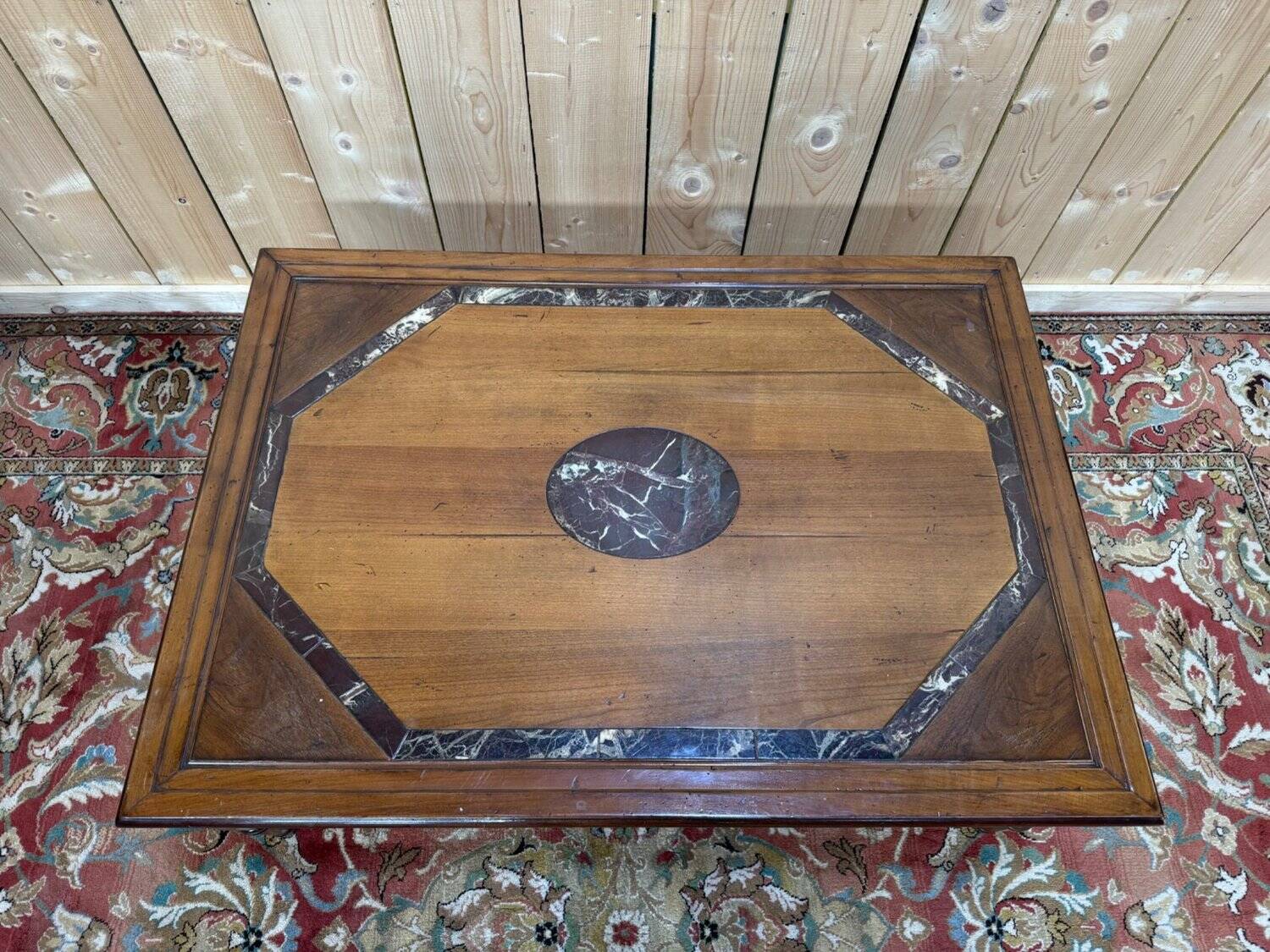 Coffee table – French classic style – Cherry, oak, marble