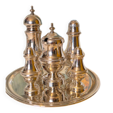 Exclusive 6-piece silver-plated spice service, classic Georgian style.