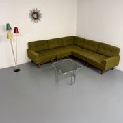 Vintage modular Scandinavian design green fabric corner sofa 1960s