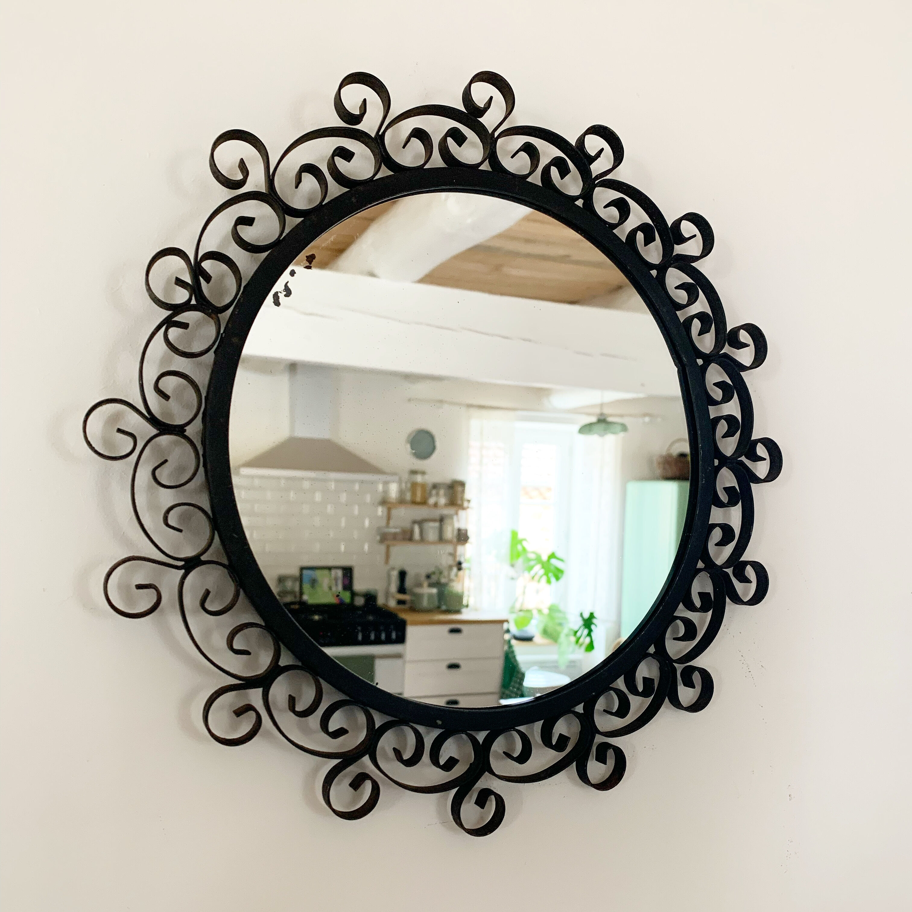 Vintage black metal mirror 28cm