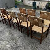 Set of 6 chairs and 2 armchairs, Brutalist style, 1950s