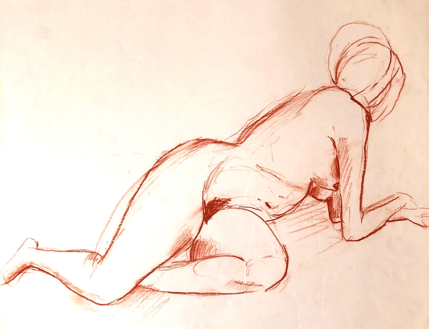 Drawing Nude with Sanguine on Paper