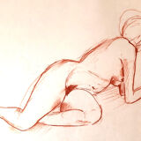 Drawing Nude with Sanguine on Paper