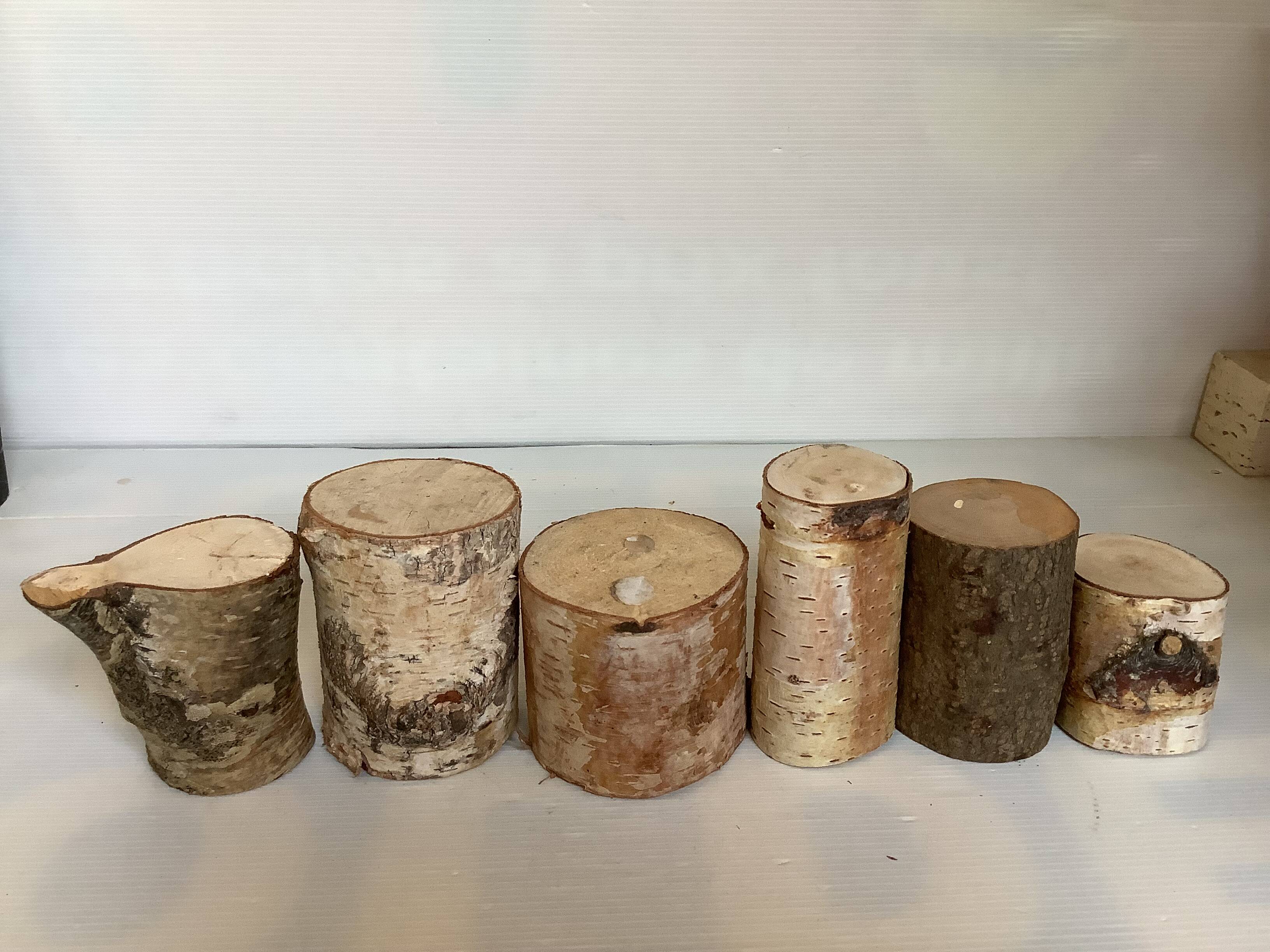 Six wooden candlesticks