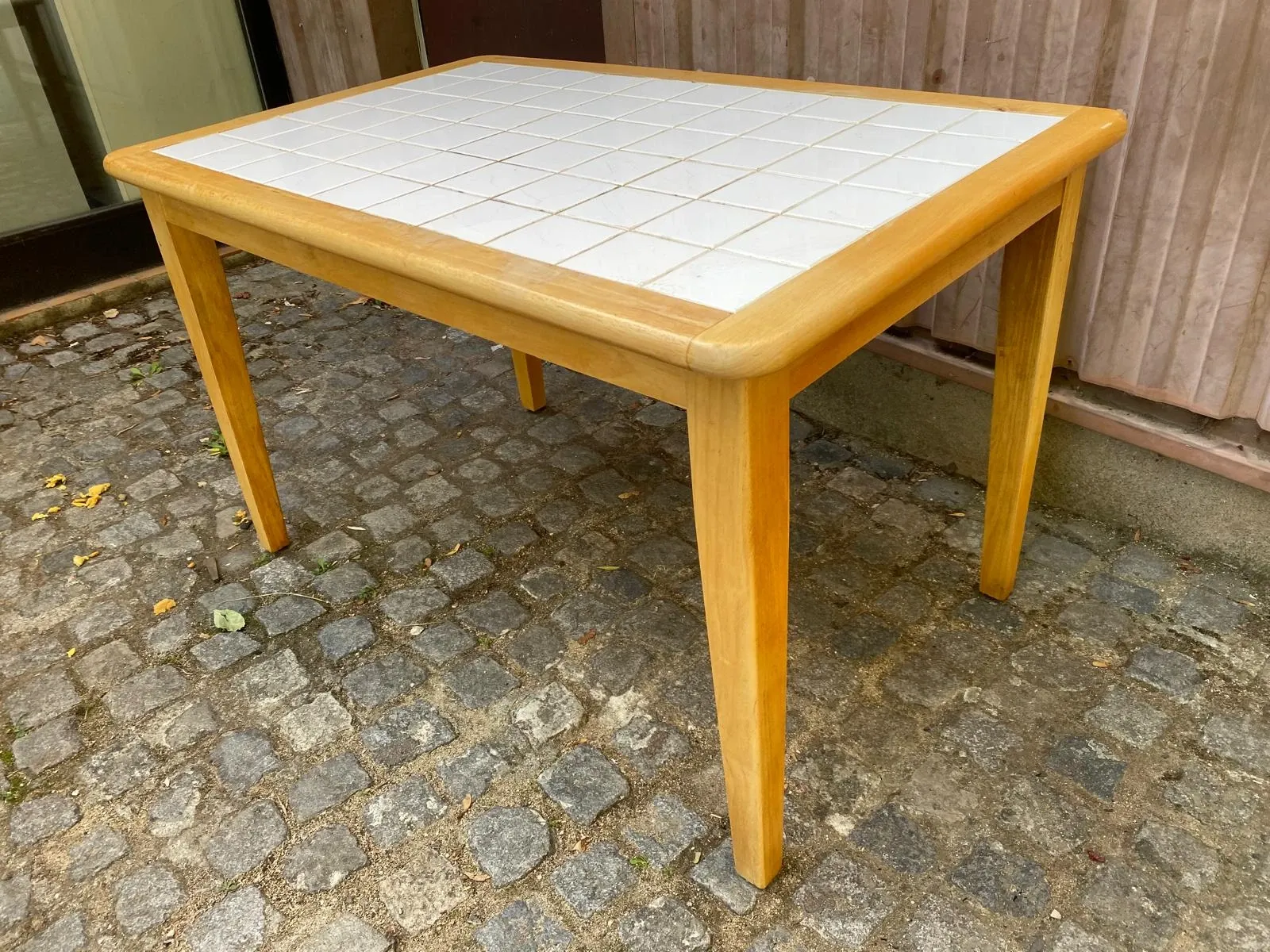 Light wood kitchen table with white tiled top – 122x80 cm