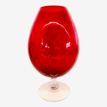 Red textured glass vase from the 60s 70s, Italy, Empoli