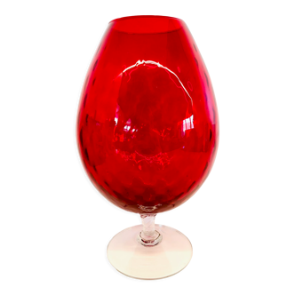 Red textured glass vase from the 60s 70s, Italy, Empoli