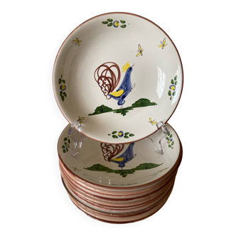 12 assiettes creuses calottes décor au Coq La Rochelle copie du 18ème