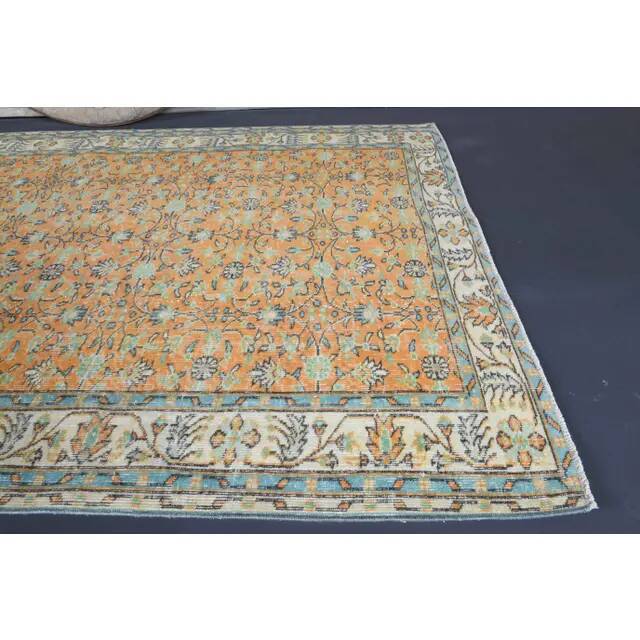 Vintage Turkish Oushak handmade wool cotton orange rug 161x267