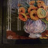 Large art deco serving tray in wrought iron and fixed design under glass