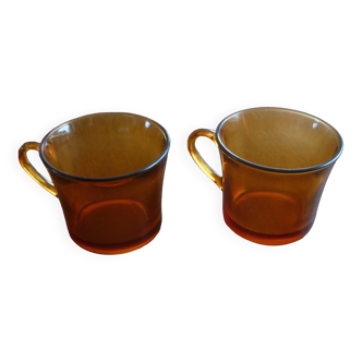 2 tasses Duralex ambrées vintage