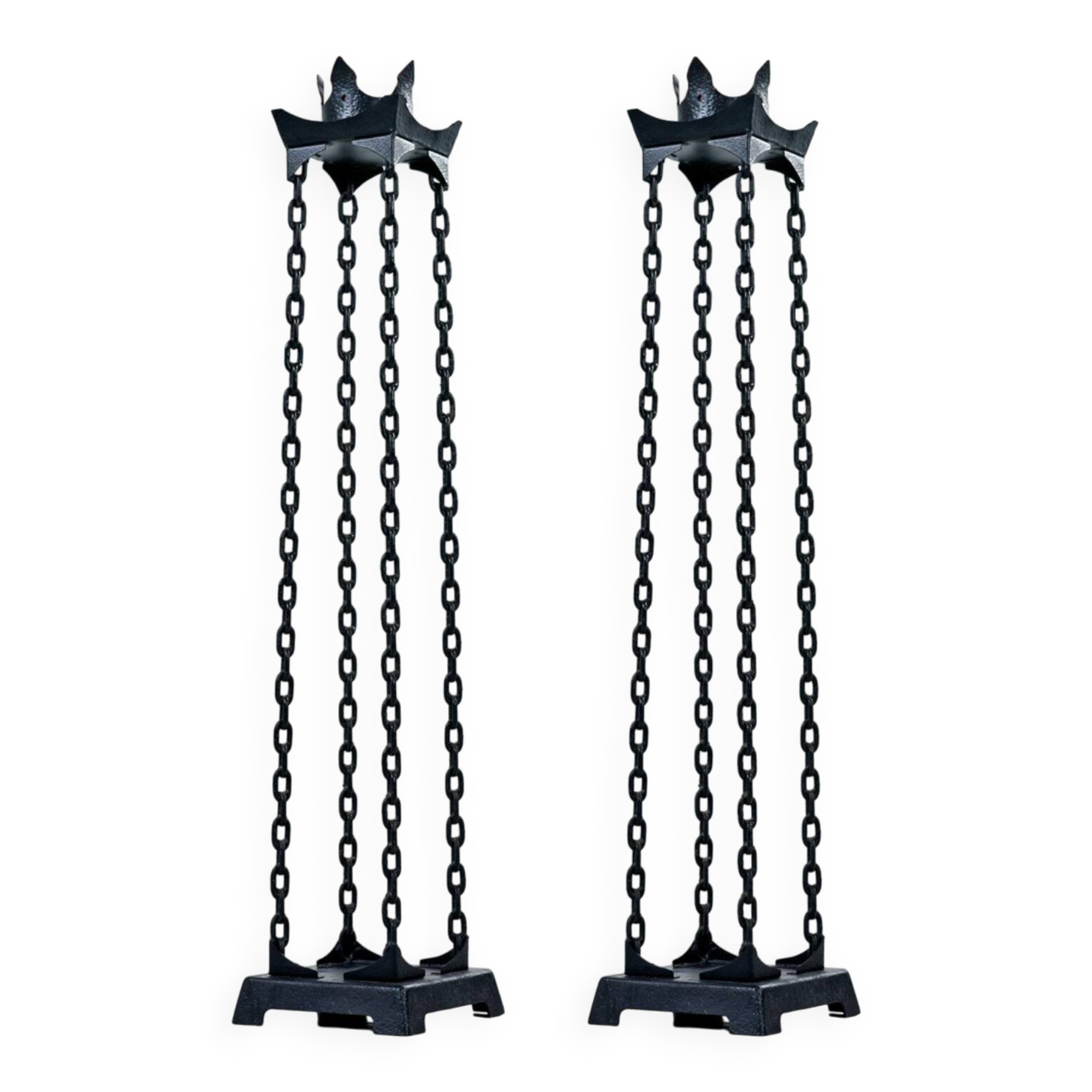 Pair of Gothic Iron Chain Link Free Standing Floor Candlesticks