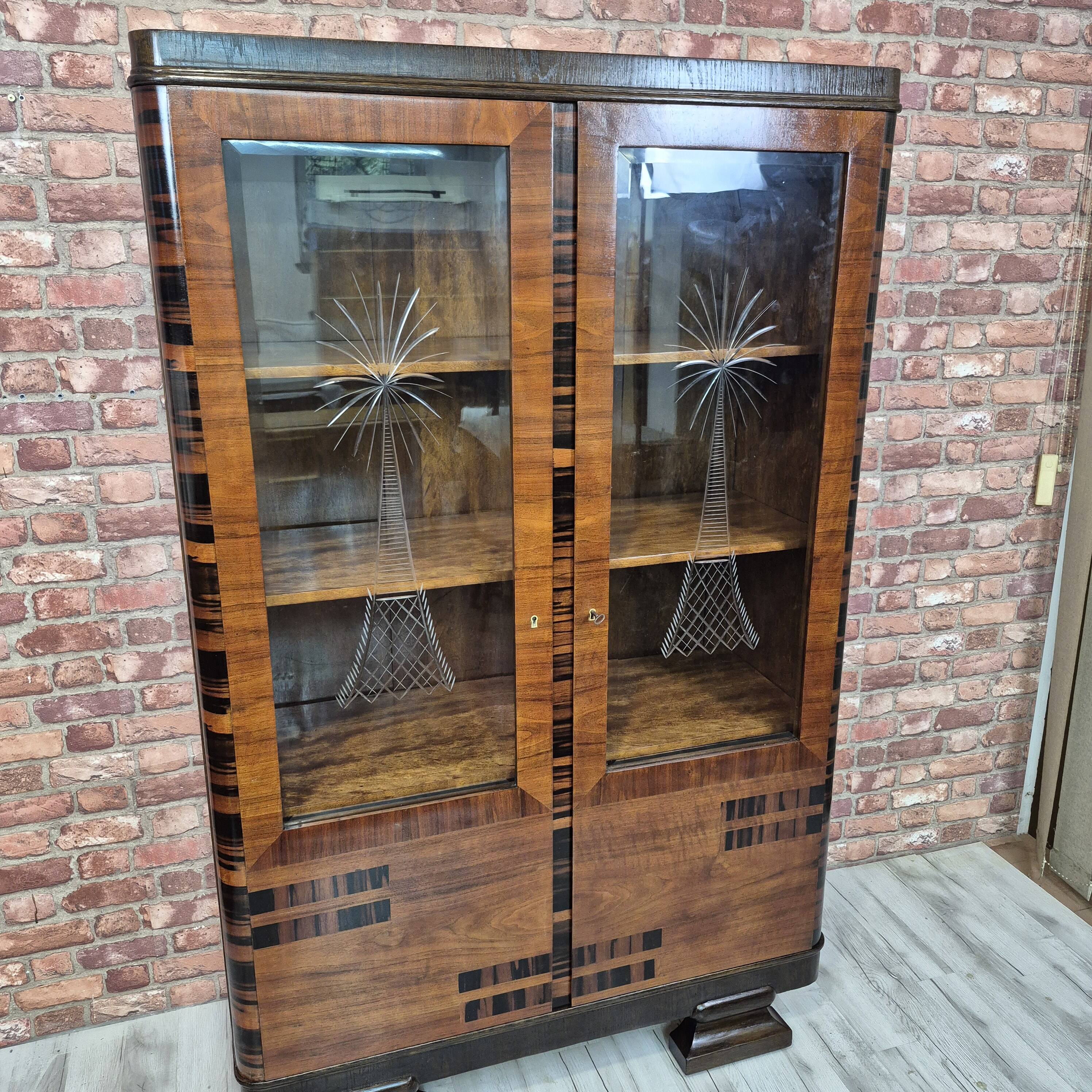 Art Deco Display Cabinet in Caucasian Walnut, Macassar Ebony and Oak, c. 19