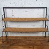 low metal and rattan shelf from the 50s
