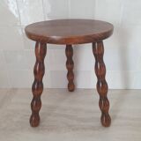 Turned wooden stool / tripod with round seat