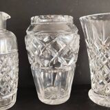 Set of three crystal and glass vases