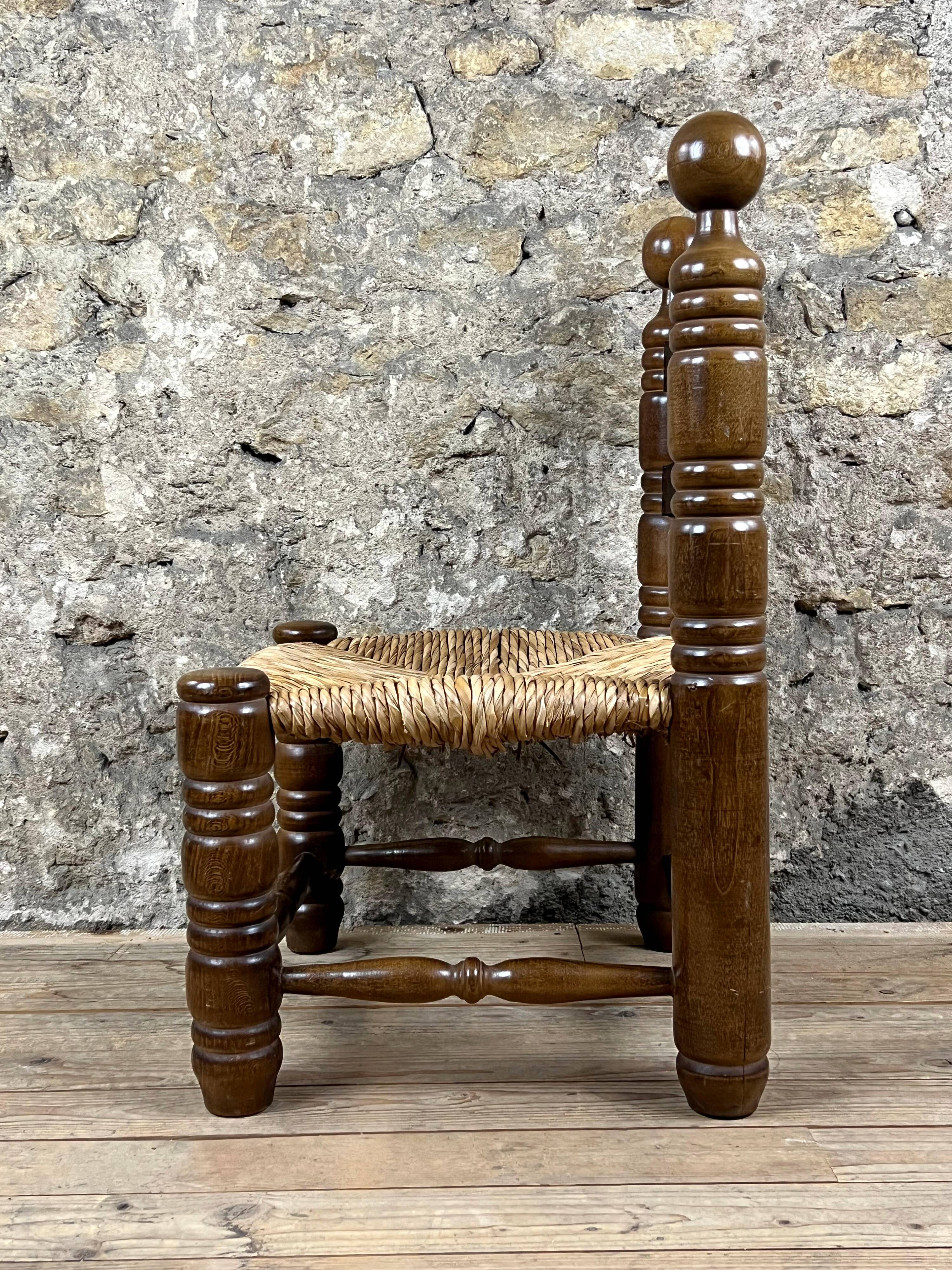 Wood & straw fireplace chair mountain chalet country cottage no dudouyt 60's