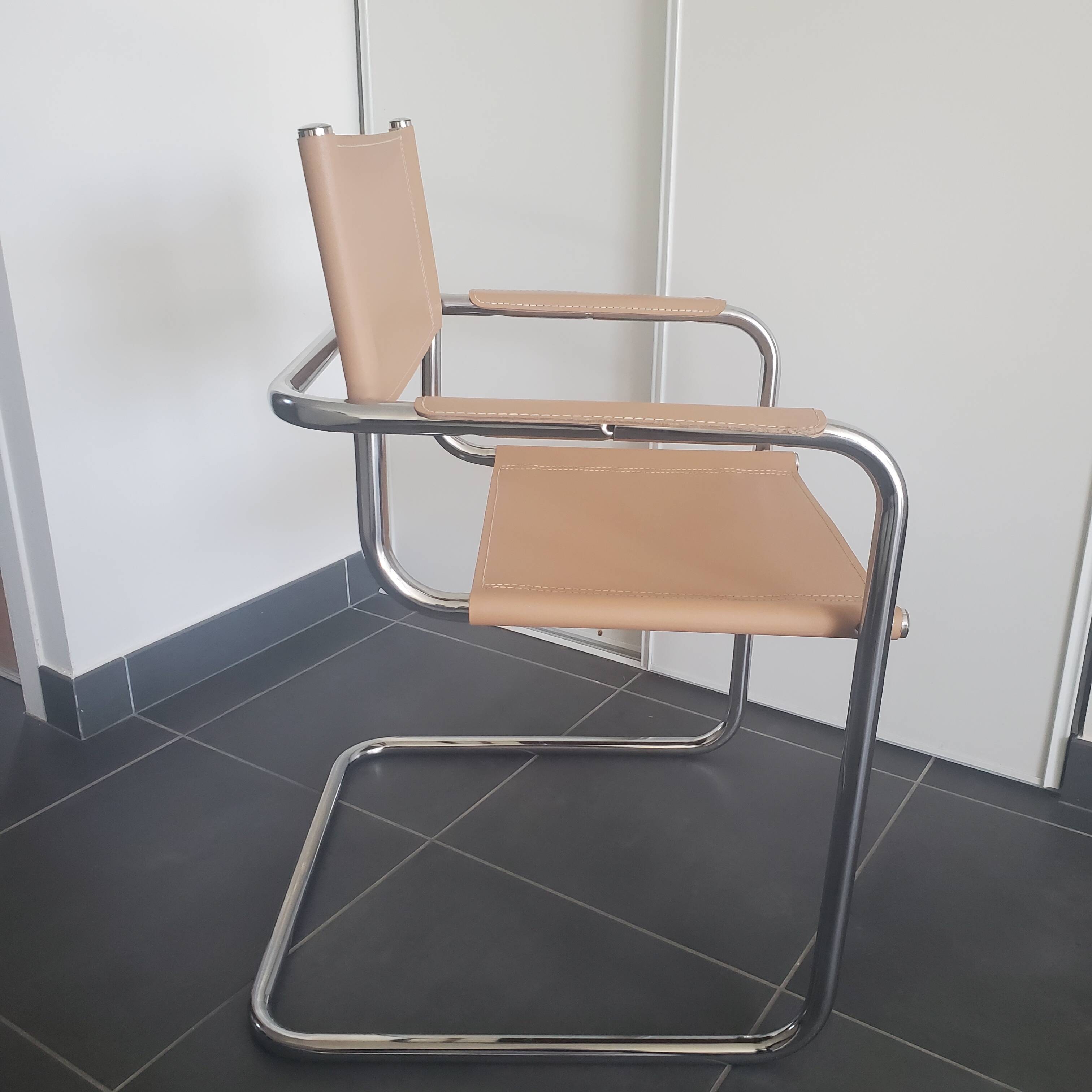 Beige leather armchair