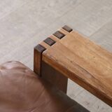 Midcentury Modern Brutalist Lounge Chair In Oak And Leather, Italy 1970s
