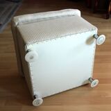 1970s bedroom stool, laundry chest, made of fabric, metal and plastic, vintage