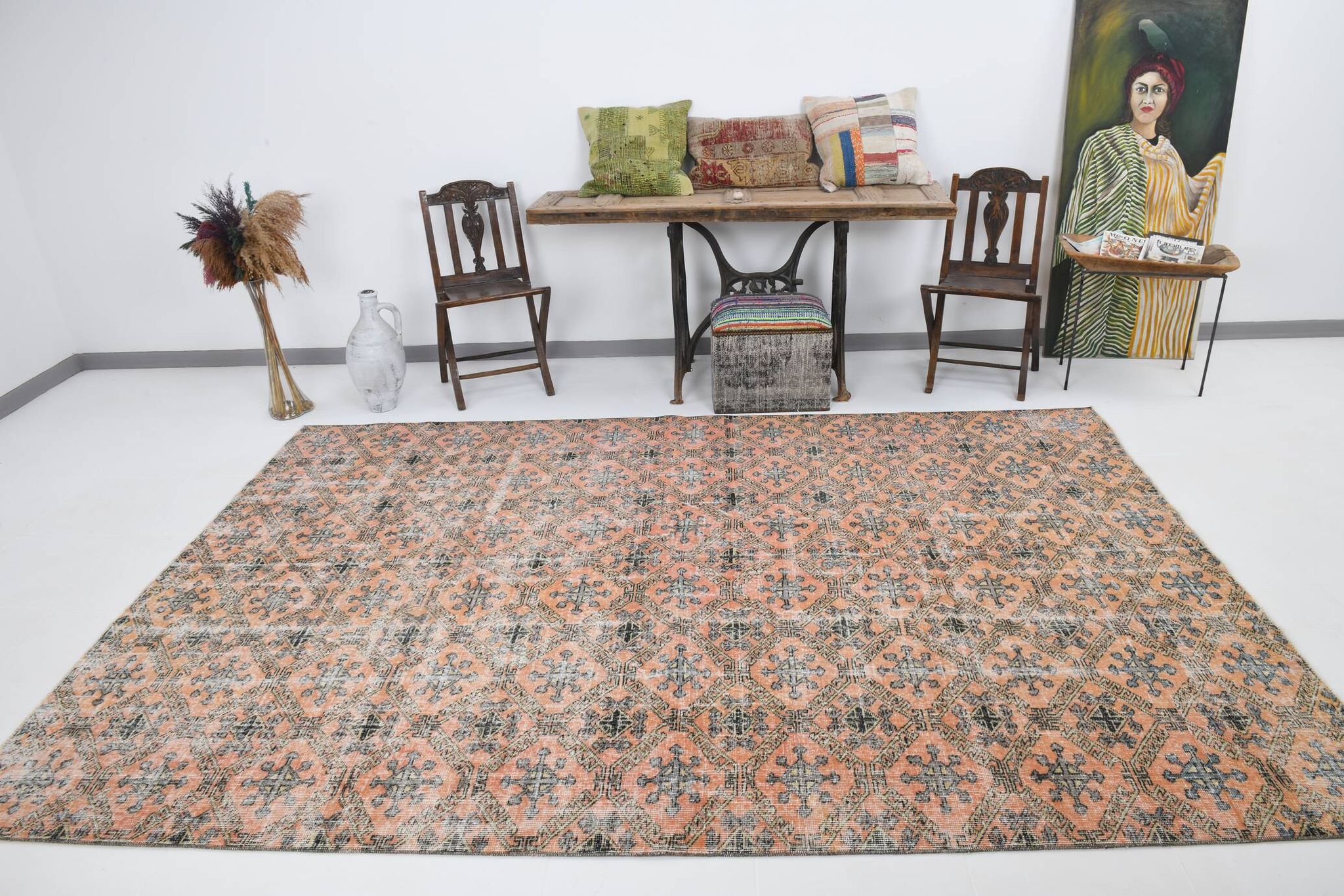 7x10 Pumpink Orange & Black Persian Rug, 208x316Cm