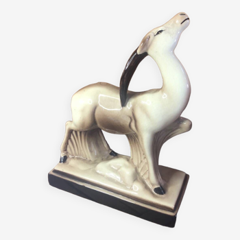 Old statue charles lemanceau antelope ceramic art deco vintage #a376