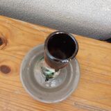 Marbled ceramic cellar rat candle holder signed