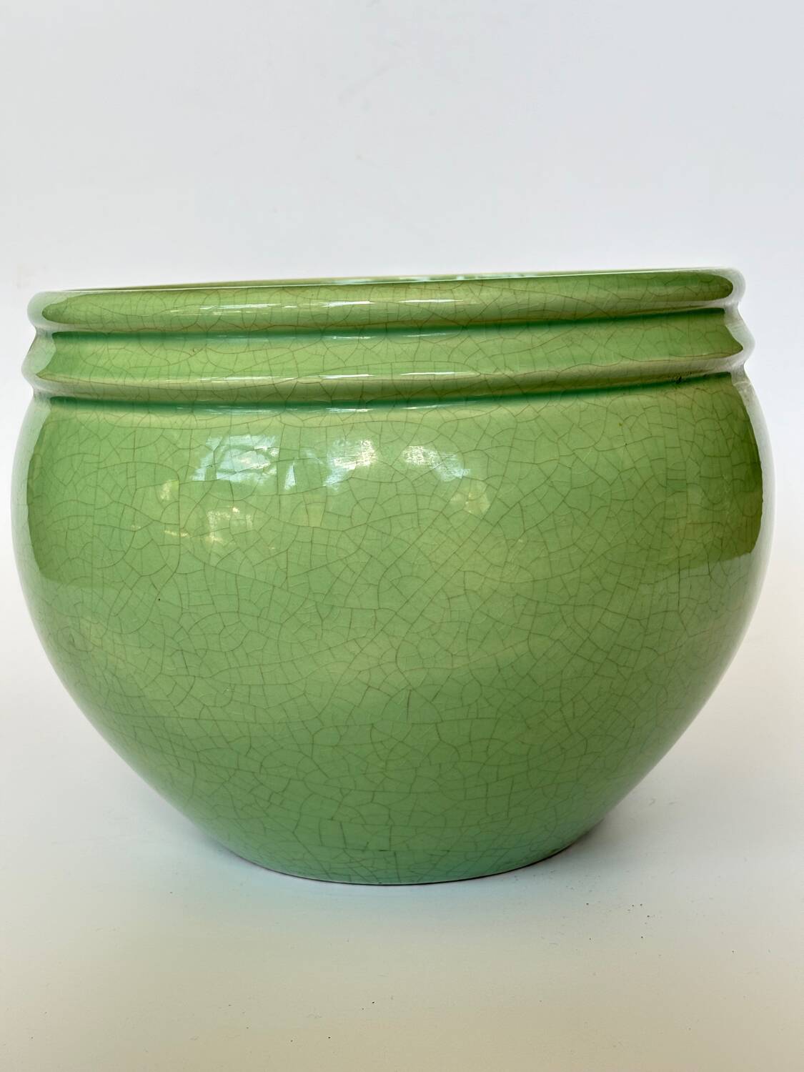 Vintage jade green cracked ceramic pot
